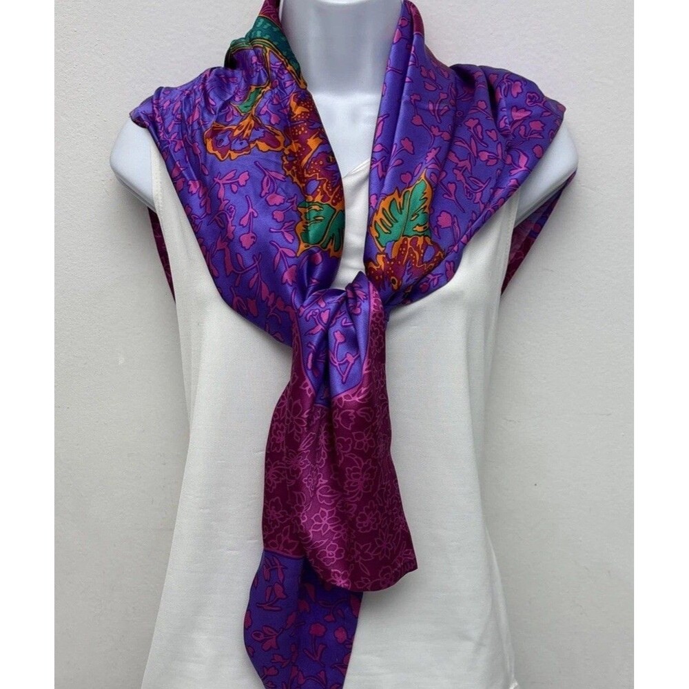 Vintage Floral Red/Purple/Green Large Silky Scarf, 44" x 37"
